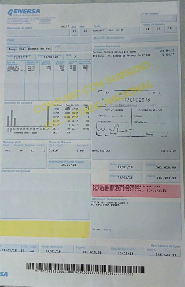 Arroceros de Entre Ríos recibieron facturas de luz por $300 mil y Bordet dio prórrogas 1 factura enersa arroceros