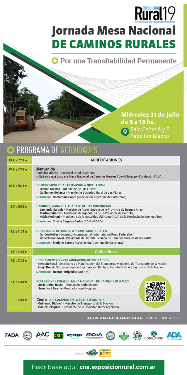 Con la presencia de Dietrich, los caminos rurales también tendrán su jornada especial en Palermo 1 Programa Jornada de Caminos Rurales