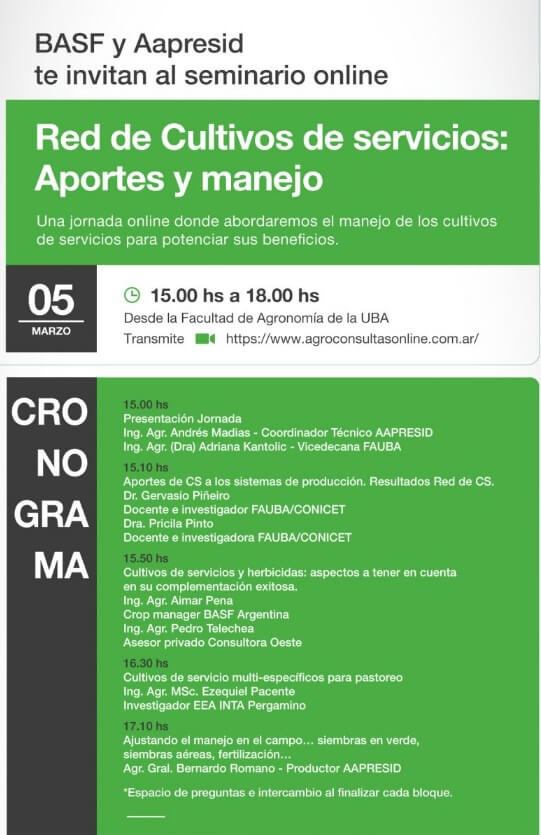 Cronograma charla - Cultivos de Servicios - Aapresid