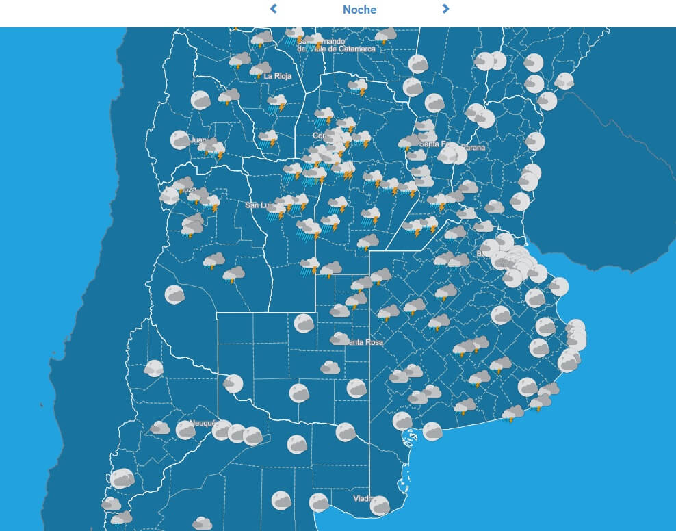 mapa del tiempo a la noche