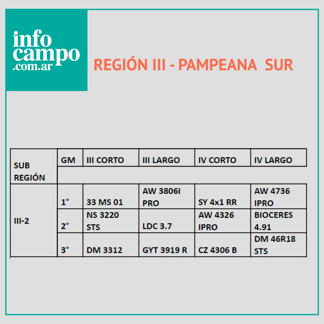 La definición de la variedad de soja: consultá este resumen de las mejores de las últimas tres campañas 5 04 RECSO Región III Pampeana Sur