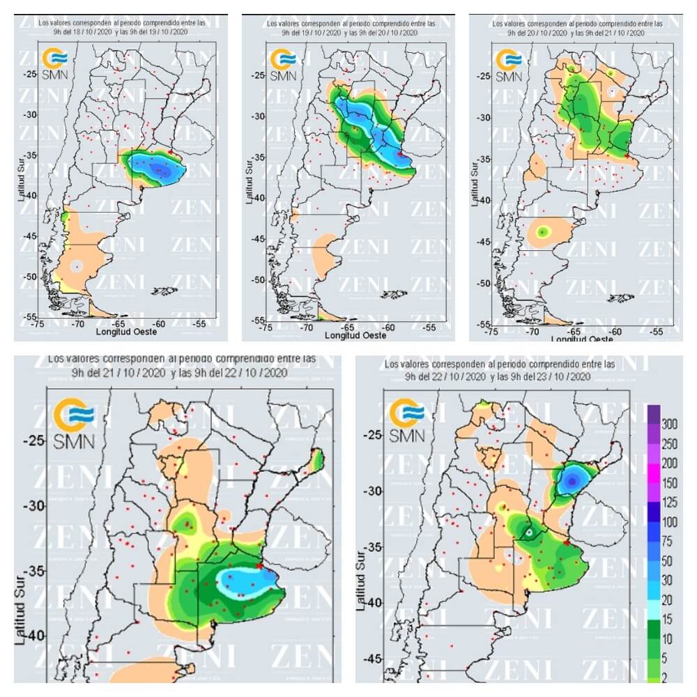 Buena semana de lluvias, pero a mantener la estrategia productiva porque Argenina sigue vulnerable a "La Niña" 1 Lluvias Tercera semana de octubre 1