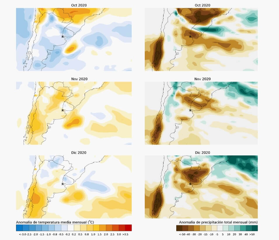 La Niña: una serie de mapas muestran lo que puede venir este trimestre respecto de lluvias y temperaturas 2 Trimestre OND - Temperatura y humedad