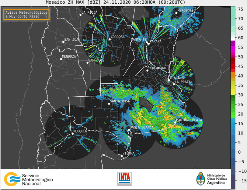 Un frente de tormenta se despliega sobre la Buenos Aires, parte de La Pampa y Córdoba 1 Radar Lluvias 201124