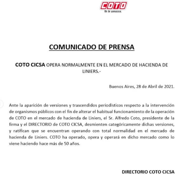 Coto Comunicado Mercado de Liniers