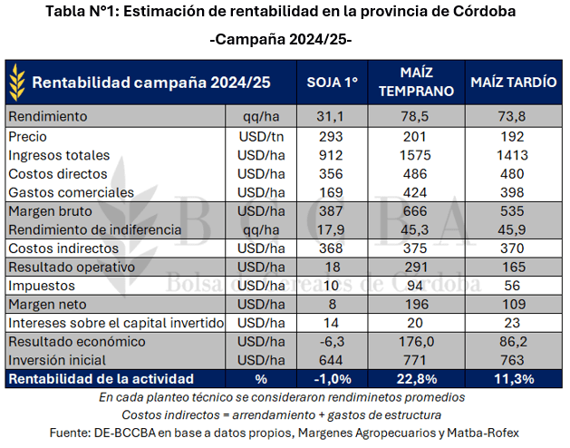 maiz rentabilidad cordoba