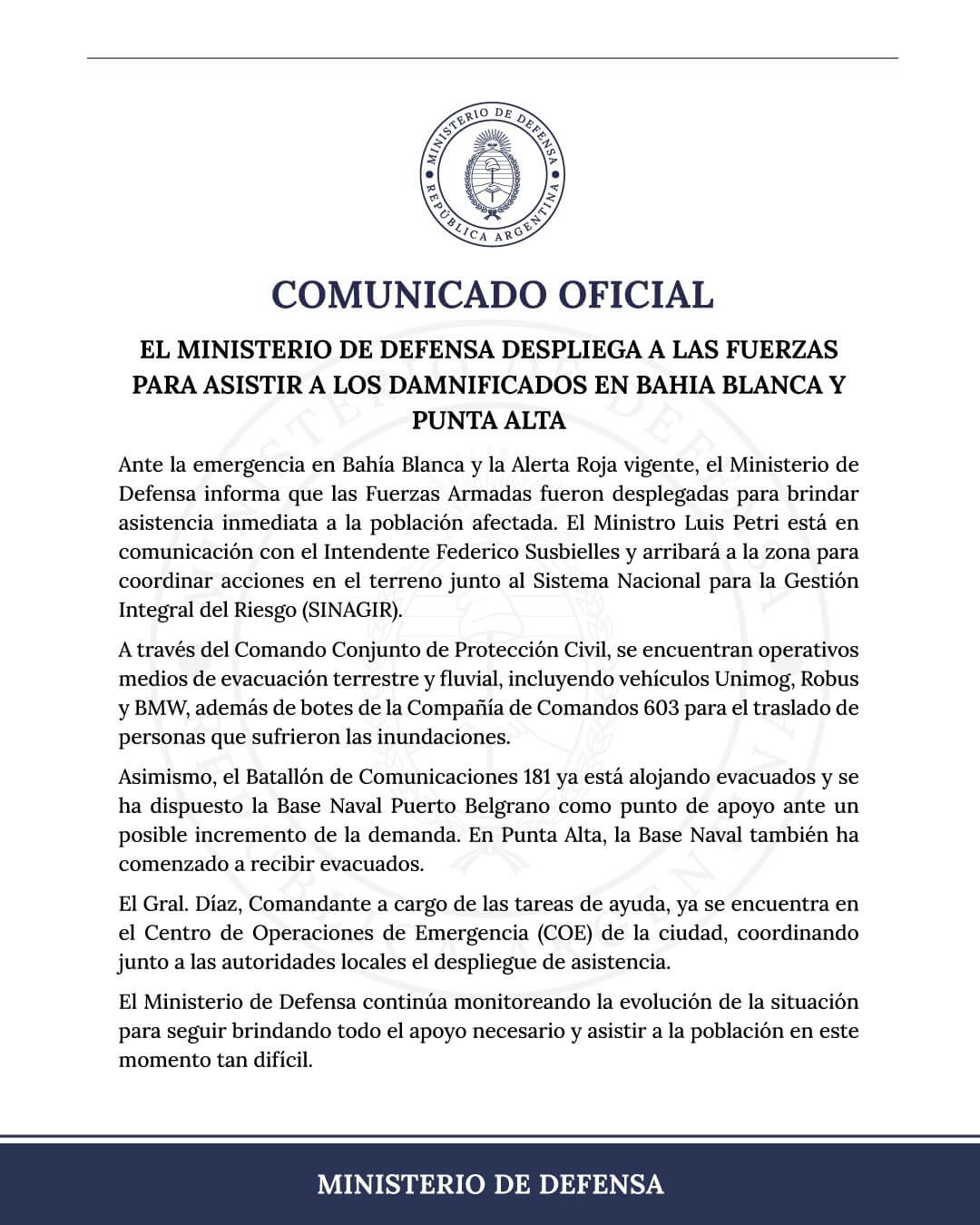 comunicado defensa bahia blanca